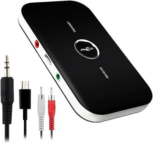 Transmisor y receptor de audio Bluetooth 5.3 B6 2 en 1 - Adaptador inalámbrico AUX RCA USB para TV, coche, PC, auriculares, altavoces - Plug & Play, reconexión automática, cancelación de ruido