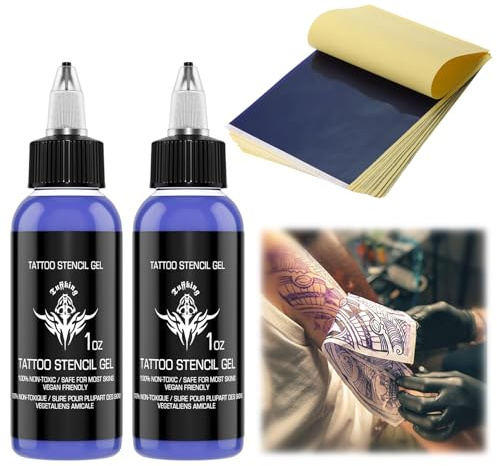 2 Stück Tattoo Stencil Transfer Gel mit TattooTransferpapier | Tattoo Zubehör Set, Gel Zum Übertragen der Schablone