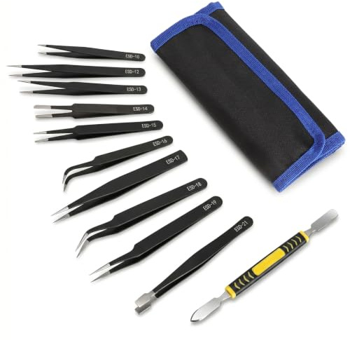 11 st Pincettset ESD Precision rostfritt stål pincetter Pincett Hantverk Pincett Elektronik Splitterpincett Lödpincett med brytstång Verktygsväska Fint pincett för konsthantverk modellbygge