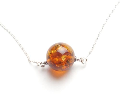 MyBernstein Bernstein Bernstein Sterlingsilber Collier mit Bernsteinkugel (Bernsteinschmuck 20010)