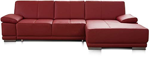 CAVADORE Schlafsofa Corianne in echtem Leder / Eckcouch mit Bettfunktion und beidseitiger Armteilverstellung / 282 x 80 x 162 / Echtleder, rot