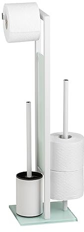 WENKO Stand WC-Garnitur Mod. Rivalta, mit Toilettenpapierhalter und WC-Bürstenhalter, lackierter Stahl, 23 x 70 x 18 cm, Weiß