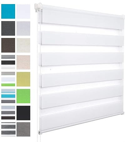 WOLTU Doppelrollo Klemmfix ohne Bohren Weiß B80 x H150 cm, Duo Rollo Zebrarollo Fensterrollo Klemmrollo Seitenzugrollo Easyfix lichtdurchlässig & verdunkelnd Rollos für Fenster und Tür