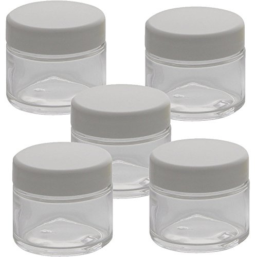 KlarGlas-Tiegel 50ml mit Deckel Weiß, Leere Kosmetex Glas Creme-Dose, Kosmetik-Dose aus Klarglas, Klar - Weiß, 5 Stück
