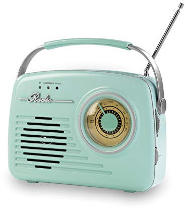 EASYmaxx - Radio portátil de Estilo Retro de los años 50 con tecnología Bluetooth, Ranura para Tarjeta SD, Puerto USB y AUX y Salida de Auriculares - Atrae Todas Las miradas en Cada uno