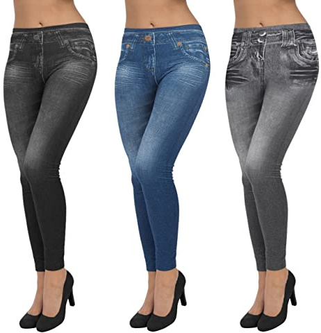 JFAN Leggings Imitation Jean Femme Leggings Taille Haute Ceinture Elastiquée Slim Jeggings Femme Slim Extensible Pantalon de Crayon sans Couture 1pcs 3pcs-XXL