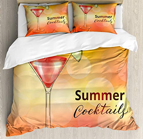 ABAKUHAUS Cocktail Party Duvet Cover Set, Martini Glass Lime, Bedding Set 3 Pieces with 2 Pillow Shams, 200 x 200 cm - 70 x 50 cm, Multicolor
