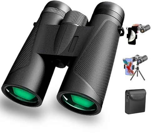 AiScrofa Prismáticos para gafas, 12 x 42 pulgadas, HD, para adultos, de alta potencia, con adaptador de teléfono, trípode y adaptador de trípode, prismáticos impermeables superbrillantes para