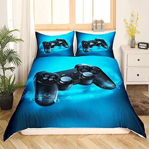 Homewish Gamer Bettwäsche Gaming Jugendliche Jungen 155x220 Kinderspiele Bettbezug Gamepad Blau Bettwäsche Videospiel Gaming Betten Set Moderne Schlafzimmer Dekor Mikrofaser 2-Teiliges Bettwäsche-Set