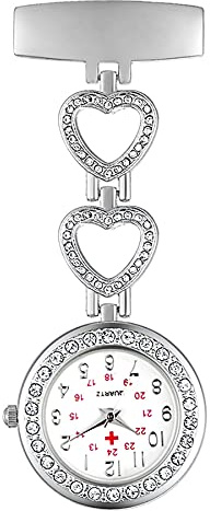 Avaner Krankenschwesteruhr Pflegeruhr Herz Blumen Design FOB Analog Quarzwerk Pulsuhr Ansteckuhr Unisex Silver Schwesternuhren mit Pin/Clip Set Ausziehbar Arzt Doktor Medical Taschenuhr