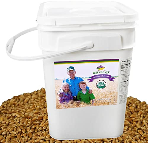 Wheatland™ Organic Hard Red Wheat Berries • 20lb Bucket, Sealed in Mylar • Emergency Food Storage • Grown by Family Farmers in Utah/Idaho • 25 yr. Shelf Life • Sproutable • Certified Organic