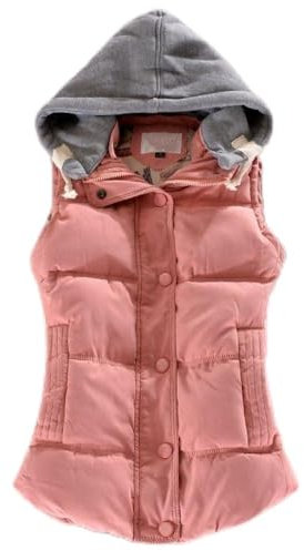 &ET Westen Damen,Damen Weste Pink Stehkragen Kapuze Verdicken Warme Longline Weste Mit Reißverschluss Gepolsterte Taschen Herbst Winter Baumwolle Weste Für Mädchen Damen,XL