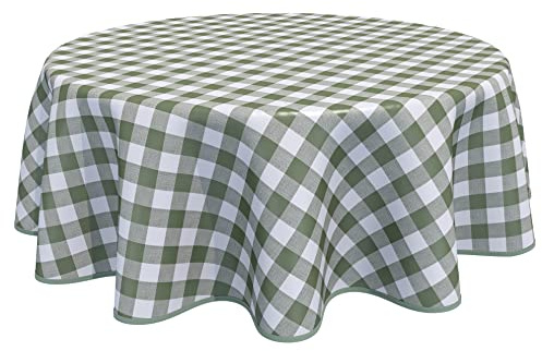 Home Direct Round Oilcloth PVC Wipe Clean Tablecloth Table Cover Gingham Checkers 160cm 62 Sage Green