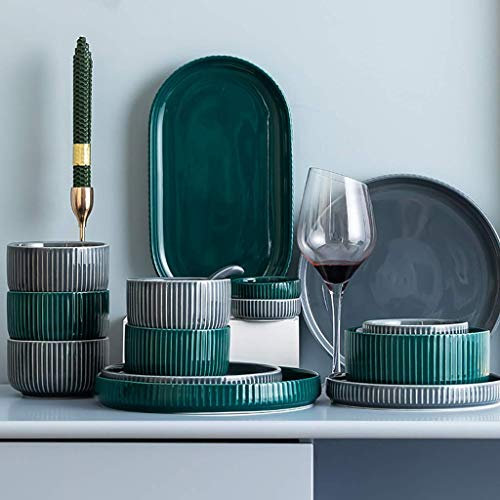 Platos llanos, Platos llanos elegantes, Juegos llanos de cerámica, Juego combinado de vajilla de porcelana de 50 piezas | Juegos de platos y tazones de cereales de colores mixtos para reunio
