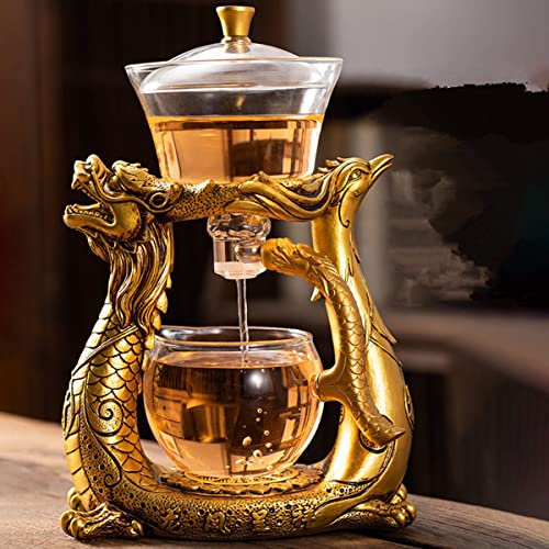 Mozeo Lazy Kungfu - Set da tè in vetro resistente al calore, con coperchio girevole, ciotola semiautomatica in vetro (teiera singola)