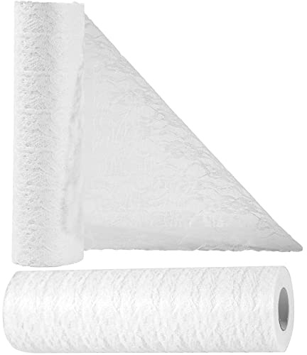 OSVINO Tischläufer Spitze Weiß 30cm x 25m – Elegante Hochzeit Deko, Kommunion, Taufe, Party & DIY Tischdeko | Weiße Tischband für Feierlichkeiten, Gartenpartys & kreative Bastelprojekte