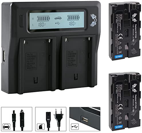 2X SK Akku Ersatz für Sony NP-F550 |- 3500mAh -| + LCD Dual Charger für Sony Akku NP-F750 NP-F960 NP-F980 Blitzgeräte Videoleuchten Fieldmonitore