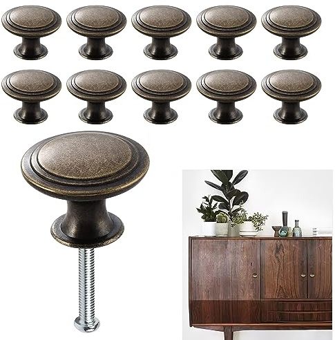 KanDery 12PCS Vintage Cabinet Knobs, Retro Drawer Knobs, Antique Style Kitchen Cupboard Handles, Round Furniture Door Knobs