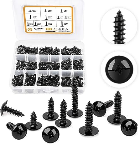 VIGRUE 300 Stück Blechschrauben Selbstschneidend Kreuzschlitz Selbstschneidende Schrauben Flachkopf Karosserieschrauben Bohrschrauben Sortiment Holzschrauben Kohlenstoffstahl Schrauben Set