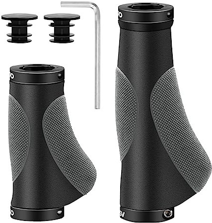 Manopole MTB, HNOOM Manopole Bici Ergonomici, Impugnature MTB Gomma Antiscivolo, Doppio Serratura in Alluminio, Impugnature Bici Universale 22mm (Grigio (130 mm+93 mm))