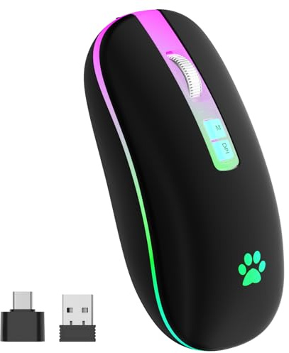 KARFUN Mouse wireless, 2,4 G, ricaricabile, wireless, retroilluminato, portatile, sottile, per laptop, PC, computer, MacBook, iPad, Chromebook, notebook