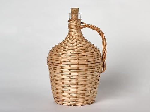 Botella garrafa de vidrio de 2 litros de capacidad con forro completo de mimbre