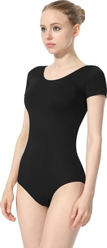DANSHOW Ballett Trikot Damen Gymnastikanzug Kurzarm Ballettkleidung Tanz Trikotanzug Einfarbig Trikotanzug für Erwachsene(4027-06-M)