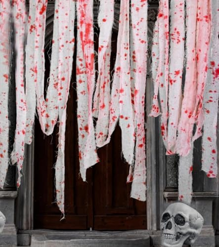 Octonyluck Bende Decorative di Halloween, 3 * 10 metri, 30M Halloween Gruseliges Bluttuch, gruseliges Gruseliges Tuch mit Blutigen Drucken, Gruseliges Stoffblutstreifen-Tuch