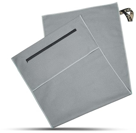 PEAQUE Mikrofaser-Fitness-Handtuch Reißverschluss, Grau, 100x40cm | Sport-Handtuch für Fitnessstudio aus strukturierter Mikrofaser - saugstark, schnelltrocknend, leicht und rutschfest