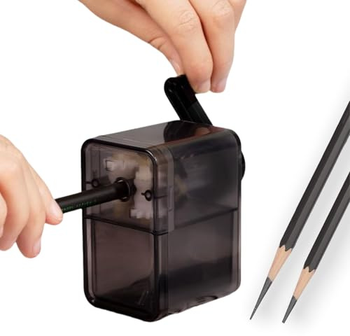 Spitzer Mit Dose Manueller Bleistiftspitzer,anspitzer mit kurbel Kurbel Bleistiftspitzer,Sicher,Vielseitig Einsetzbar, für Kohlestifte für Kunststifte (Transparentes Schwarz)