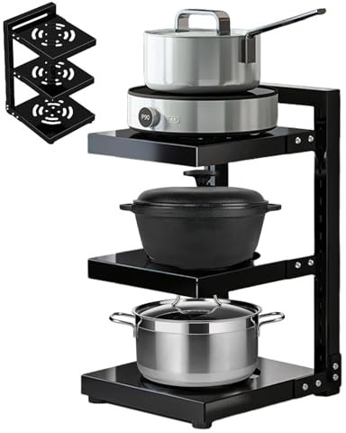 Uitseld Pot Storage Rack - 2 Layer Adjustable Pot and Pan Organizer for Cabinet,Kitchen Organization for Plates, Pans, Cutting Boards, Muffin Tins, Baking Sheets in Cabinets Shelf