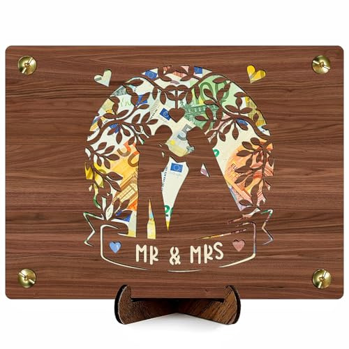 Konoz Holz-Hochzeitsgeschenk, Originelle Hochzeitsgeschenke für Brautpaar, Hochzeitskarte Geldgeschenk Verpacken mit Umschlag und Ständer