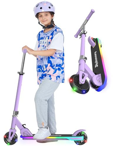 Rahmory Kick Scooter for Ages 5-12,Kid, Teens. Max Load 155 LBS. Foldable, Lightweight, with Light up Wheels and Dynamic Light Deck, Teen and Adults, 3 Adjustable Levels. (Purple, 5+)