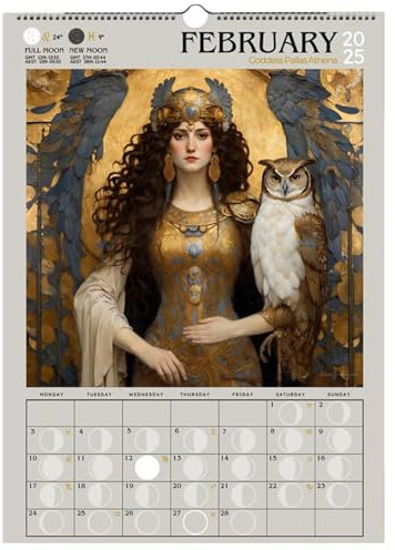 Goddess 2025 Kalender, Mondphasen Wandkalender 2025 mit Dunkler Kunst, 12 Monate Monatlicher Göttinnenkalender | Gotischer Göttinnenkalender Monatsplaner Für Wanddekoration