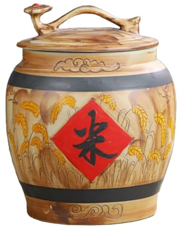 Rice and Grain Storage Container Large Rice Dispenser 5KG/10KG/15KG/25KG Rice Storage Bucket Bin Ceramic Rice Jar for Cereal Flour Sugar Coffee(25KG)