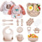 Bizcasa Coffret Repas Bebe 14 pièces, Vaisselle Antiderapant pour Bébé Set Silicone avec Ventouse Assiette Bol Tasse et Bavoir, Sans BPA, Enfant Set Couverts Vaisselle Pour Sevrage Manger (Beige)