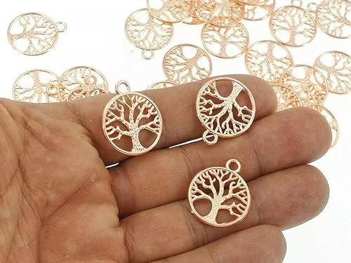 Ciondoli Albero della Vita Oro Rosa Cerchio Aperto in Filigrana 20mm 5pz-Default
