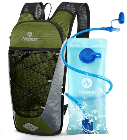 Nepest Zaino da bicicletta da 6 l con sacca idrica da 2 l, leggero e traspirante, verde, 2L