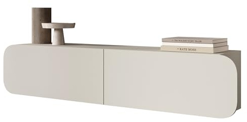 Mirjan24 TV-Lowboard Roteli 2D hängend mit 2 Klappen (Cashmere) | Griffloser Fernsehtisch mit Push-to-open-System, 2 Innenfächern und Oberplatte bis 15 kg, B/H/T: 160/34/36 cm