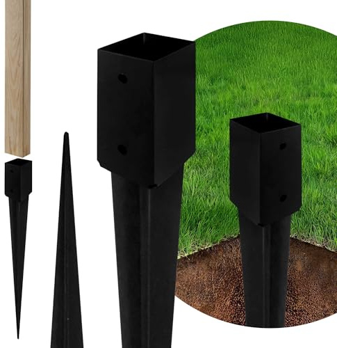 ADGO - 4er Set - Einschlagbodenhülse, Pfostenträger für Holzpfosten - 60x750mm - Quadratische Basis - Bodenhülse Stahl Feuerverzinkt - Stabile Pfostenanker Außenbereich - Robustes Metall - Schwarz