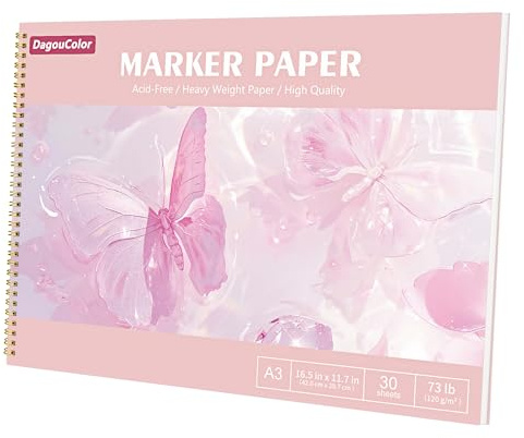 DagouColor Marker Papier für Alkoholmarker - Pink, A3 (30 Sheet) | Anti-Penetration Zeichenbuch, Doppelseitiges Säurefreies Spiral-gebundenes Skizzenbuch für Künstler Erwachsene