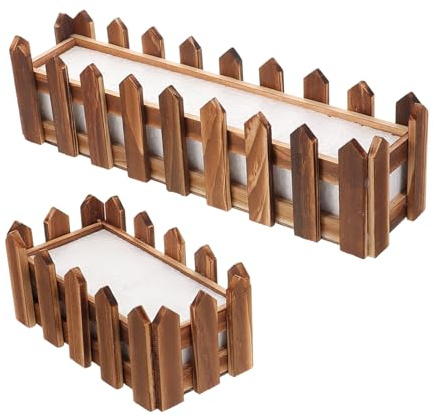 DIYEAH Jardinière Bois Rectangulaire 2pcs avec Clôture Décorative, Insert en Mousse, Résistante aux Intempéries, Facile à Installer pour Décoration de Bureau ou Mariage