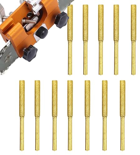 Pietre di affilatura della catene - 12pcs set di file Burr placcata in titanio (4 mm/4,8 mm/5,5 mm) | Punti di macinazione per l'affilatura della lama della motosega, gli strumenti di lucidatura,