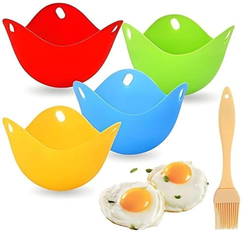 huoanpo Juego de 4 moldes para huevos escalfados con pincel de aceite – para microondas y hornillos | Escalfador de huevos perfecto para deliciosos huevos escalfados ​
