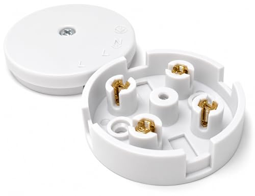 Round Junction Box, White, 4-Terminal, 60x25mm, 5A Rated, Multiple Cable Entry Points for Lighting and Low-Power Circuits