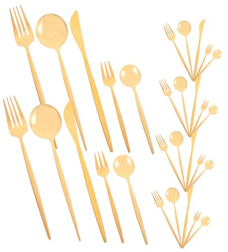 STOBAZA Couverts Dorés Couteaux Fourchettes et Cuillères pour Steak Usage Quotidien et Réutilisable Service de Table Occidental Polyvalent pour et Repas