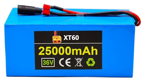 Batería Bicicleta Eléctrica 36V 25Ah Batería Iones Litio Bicicleta Eléctrica PVC Impermeable 10S6P con BMS y Cargador para 200W 250W 500W Eléctrica Motocicleta Scooter