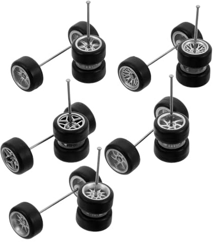 Toyvian 1/64 Alloy Model Car Wheels and Rubber Tires Set for Rc Truck Diy, Silver Star, Tree Fork, Ten-spoke, Seven-spoke, Six-spoke Designs, Replacement Parts for Model Car Enthusiasts