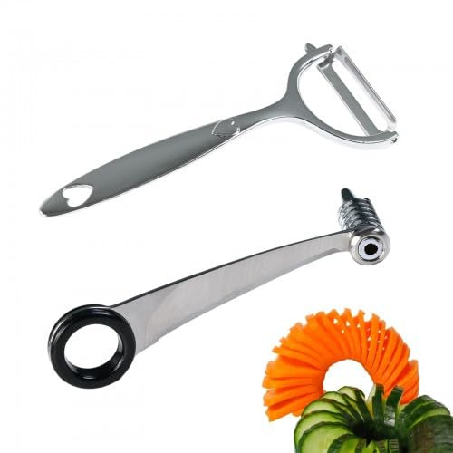 Kaiyzo Affettatrice a spirale per patate e verdure, 2 in 1, in acciaio inox, ideale per cetrioli, carote e zucchine