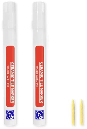 Bgfaquri 2 Piece White Grout Pen for Bathroom & Kitchen Tiles, Easy Apply Grout Whitening Pen to Restore Discoloured Joints, Waterproof & Mould Resistant Tile Joint Whitener, 5g Each